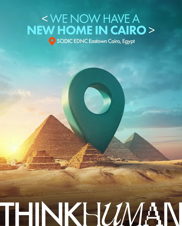 ThinkHuman Instagram post announcing the new Cairo home, with the pyramids